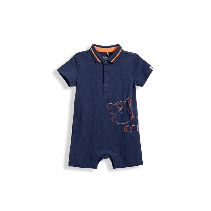 Poney Essential  Eclipse Blue Baby Tiger Short Sleeve Romper