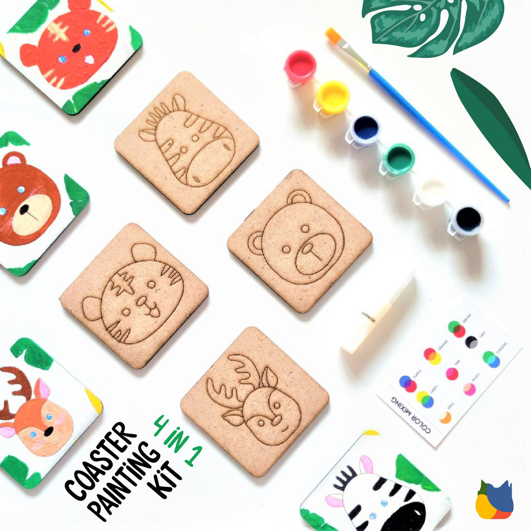 Wooden Coaster Painiting Kit - Wildlife (Pack of 4)