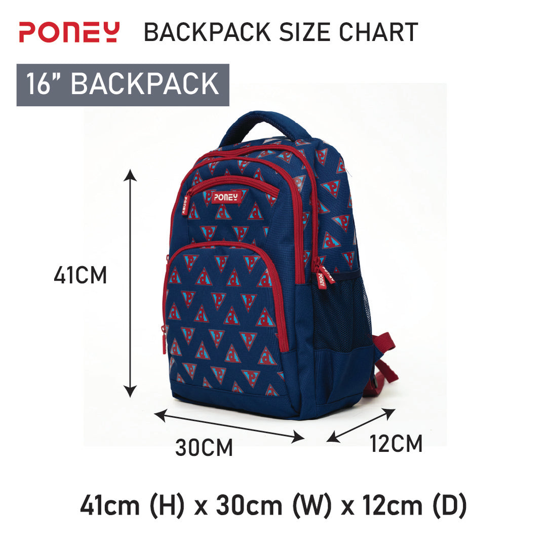 Poney Boys Navy Poney Logo Full Print 16'' Backpack Bag KB005