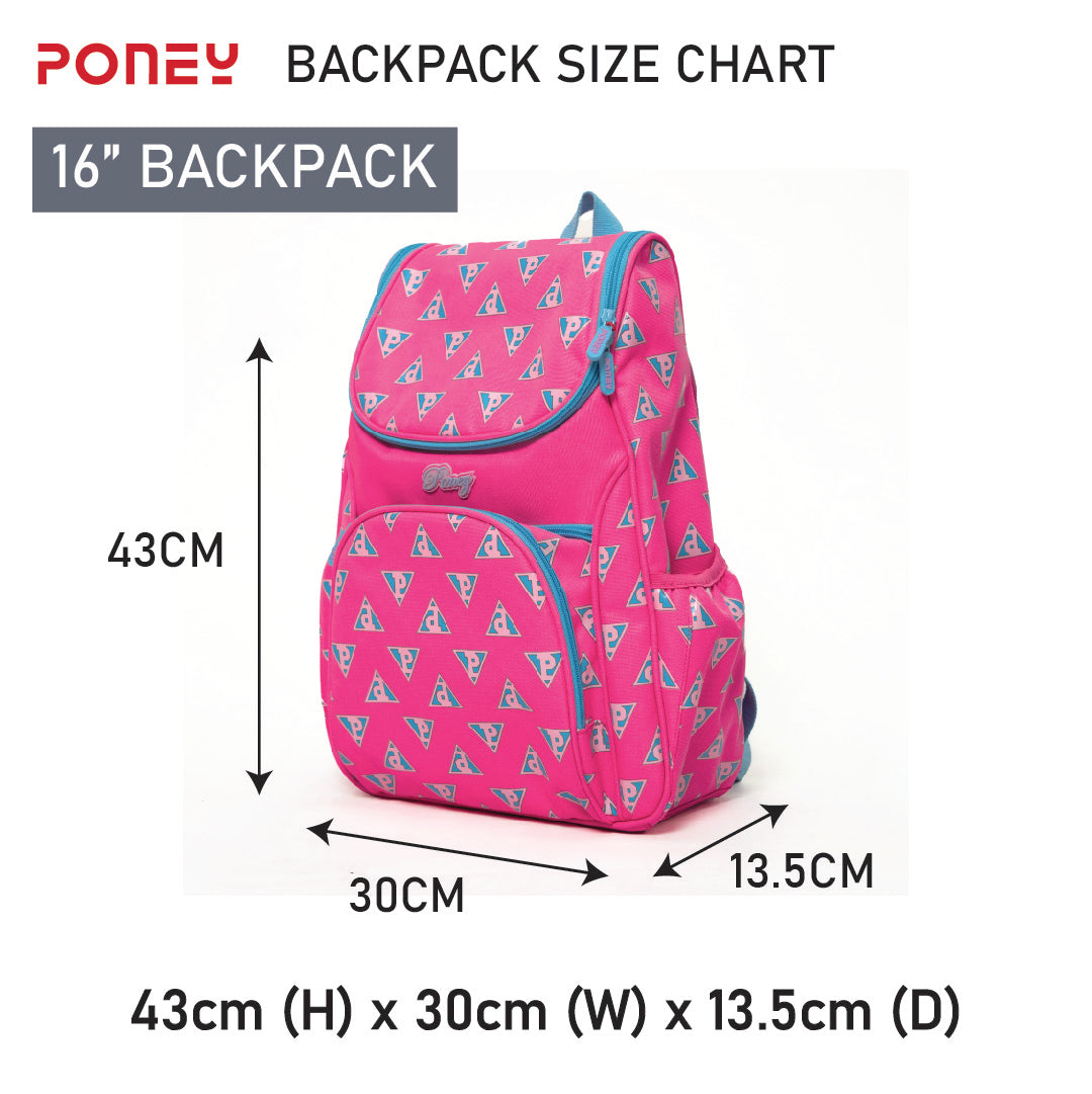 Poney Girls Pink Poney Logo 16" Full Print Backpack Bag KG001