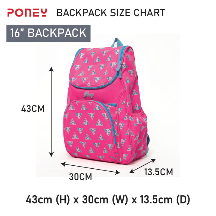 Poney Girls Orange Poney Logo 16" Full Print Backpack Bag KG005