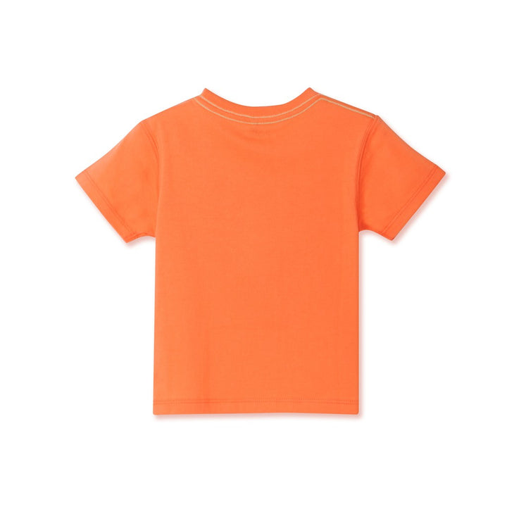 Poney Boy Dinosaur Attacking Trucks Orange Short Sleeve Tee