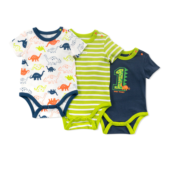[Clearance] Poney Essential Boys 3-Pack Short Sleeve Bodysuits 80163