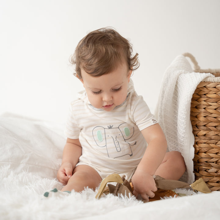 Poney Essential Sandshell striped hooded jersey short sleeve romper