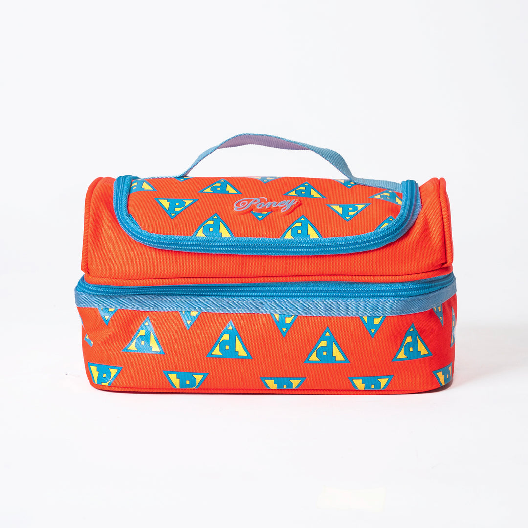 Poney Girls Orange Poney Logo Full Print Double Zipper Lunch Bag KG006