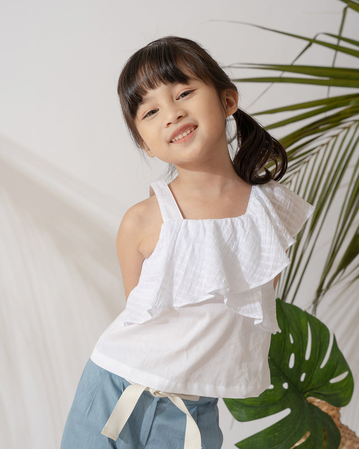 Poney Girls Sleeveless Blouse with Lace Ruffles