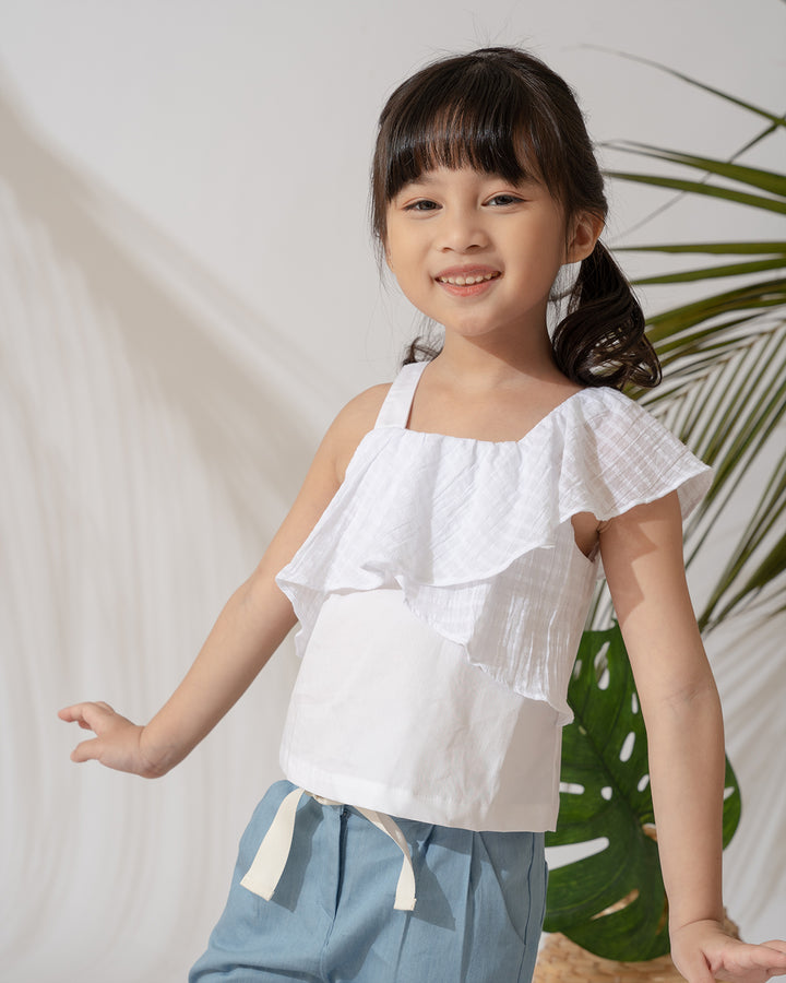Poney Girls Sleeveless Blouse with Lace Ruffles