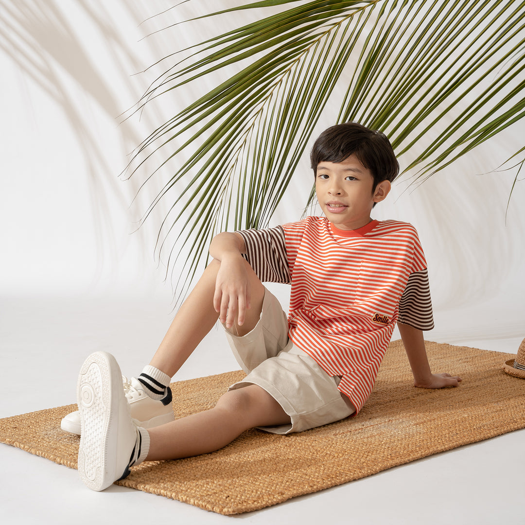 Poney Boys Contrast Colour Striped Round Neck Short Sleeve Tee