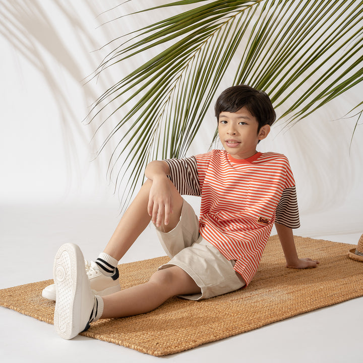 Poney Boys Contrast Colour Striped Round Neck Short Sleeve Tee