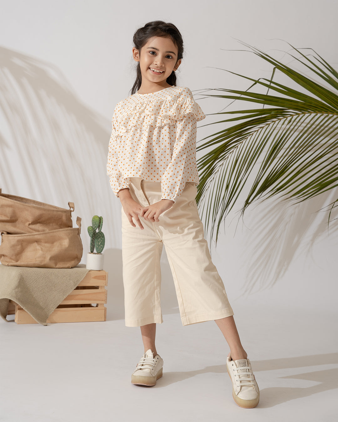 Poney Girls Frills Blouse with Dot Prints