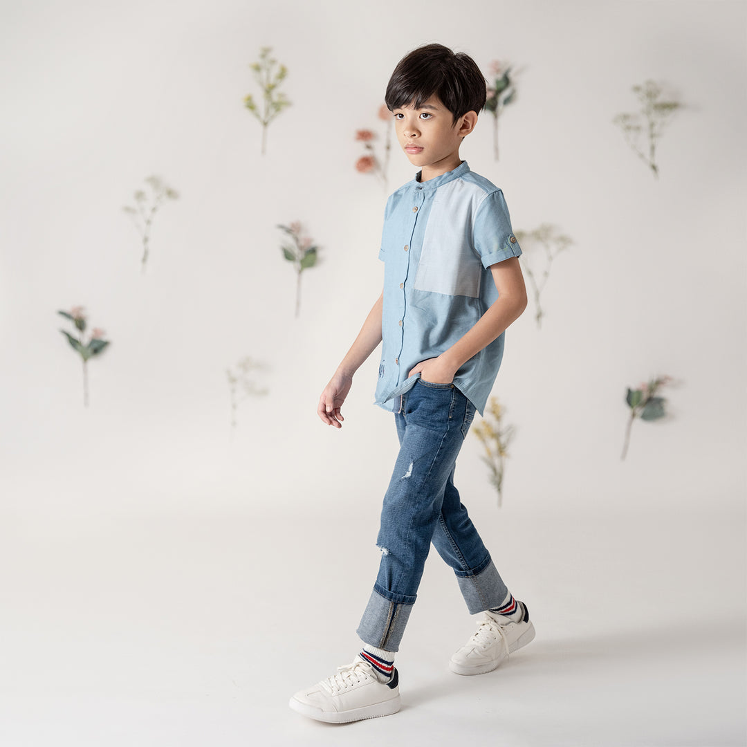 Poney Boys Oversized Henley Collar Short Sleeve Shirt