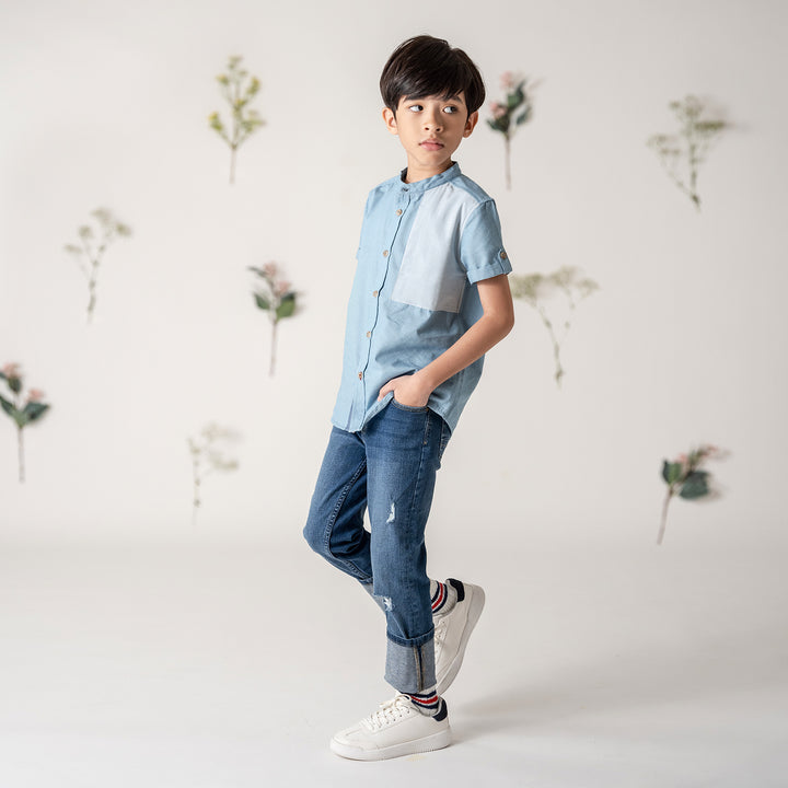 Poney Boys Oversized Henley Collar Short Sleeve Shirt