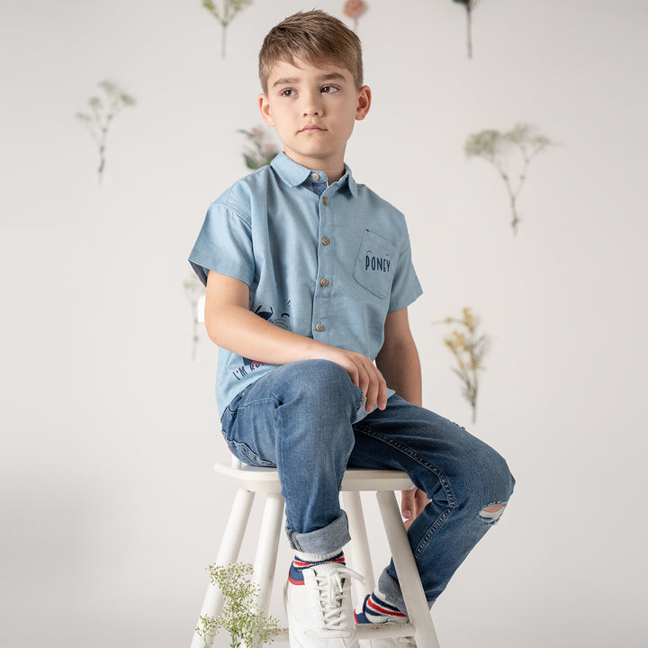 Poney Boys Over-sized Tiger Printing Short Sleeve Shirt